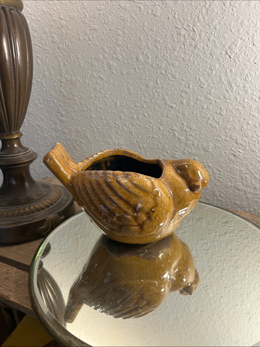 Yellow Brown Ceramic Bird Planter - Decorative Home Art Bloom Core
